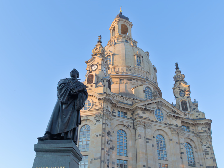 Luter&amprsquo;s statuein front of Frauenkirche, Dresden. 2019.