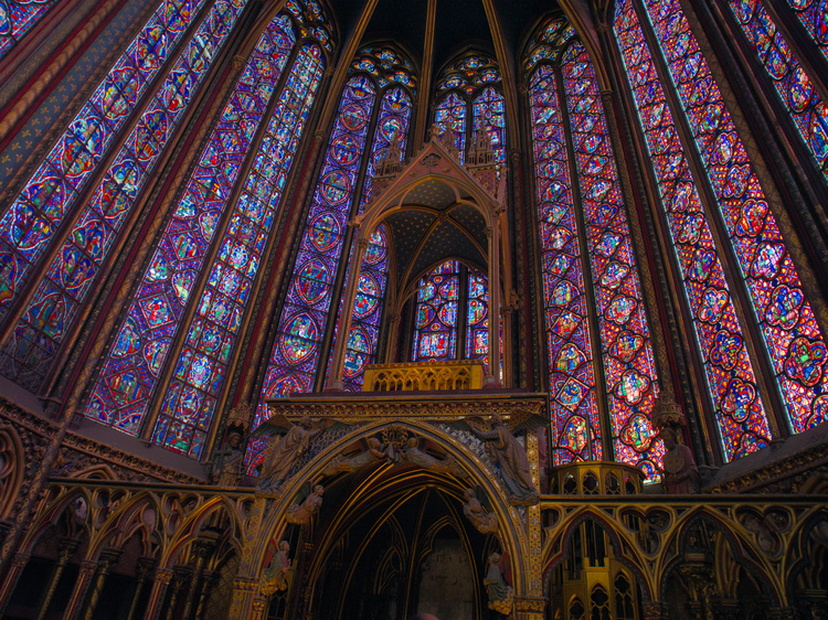 Stained glass in Sainte-Chapelle, Paris, France. 2019.